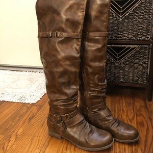 Brown Faux Leather Over the Knee Boots